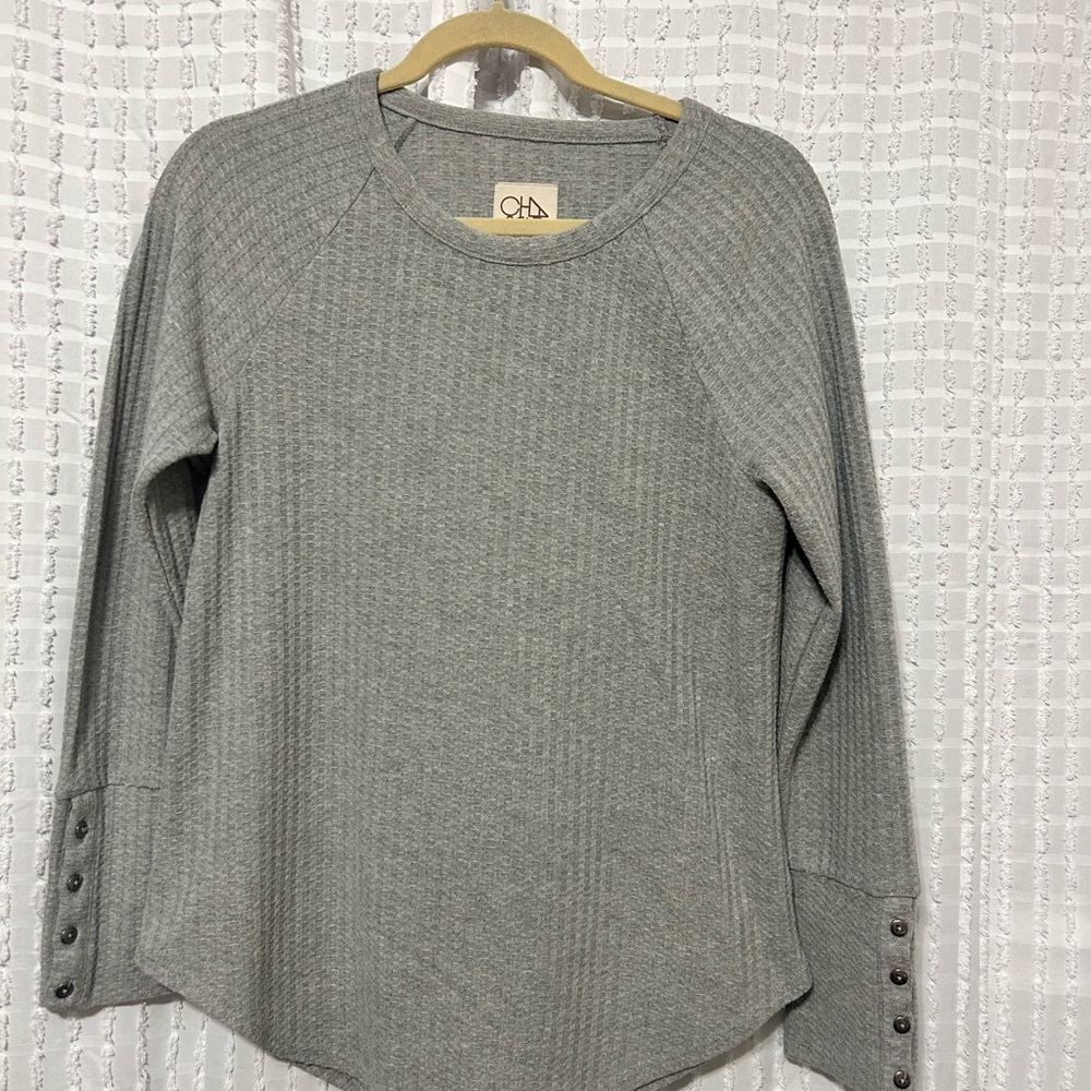 CHASOR Women's Medium Gray Waffle Knit Long Sleeve‎ Tunic Shirt